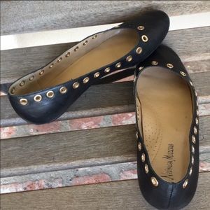 Neiman Marcus Studded Genuine Leather Black Flats